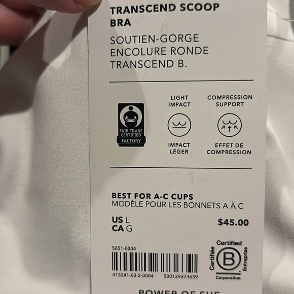 NWT Athleta Transcend Scoop White Bra Size Large  (Best for A-C Cups) - Picture 4 of 6